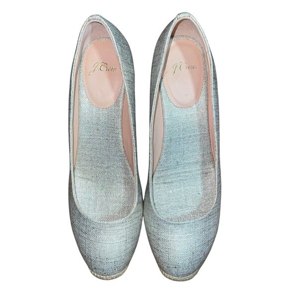 J Crew Espadrille Wedges 8.5 Metallic Canvas Slip On Shoe - Picture 6 of 15